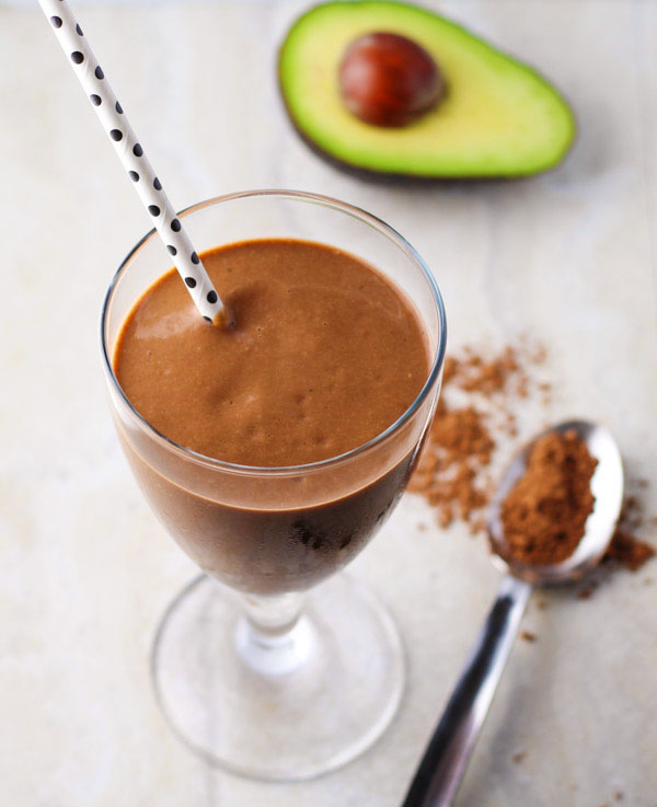image of chocolate and avocado smoothie in a glass
